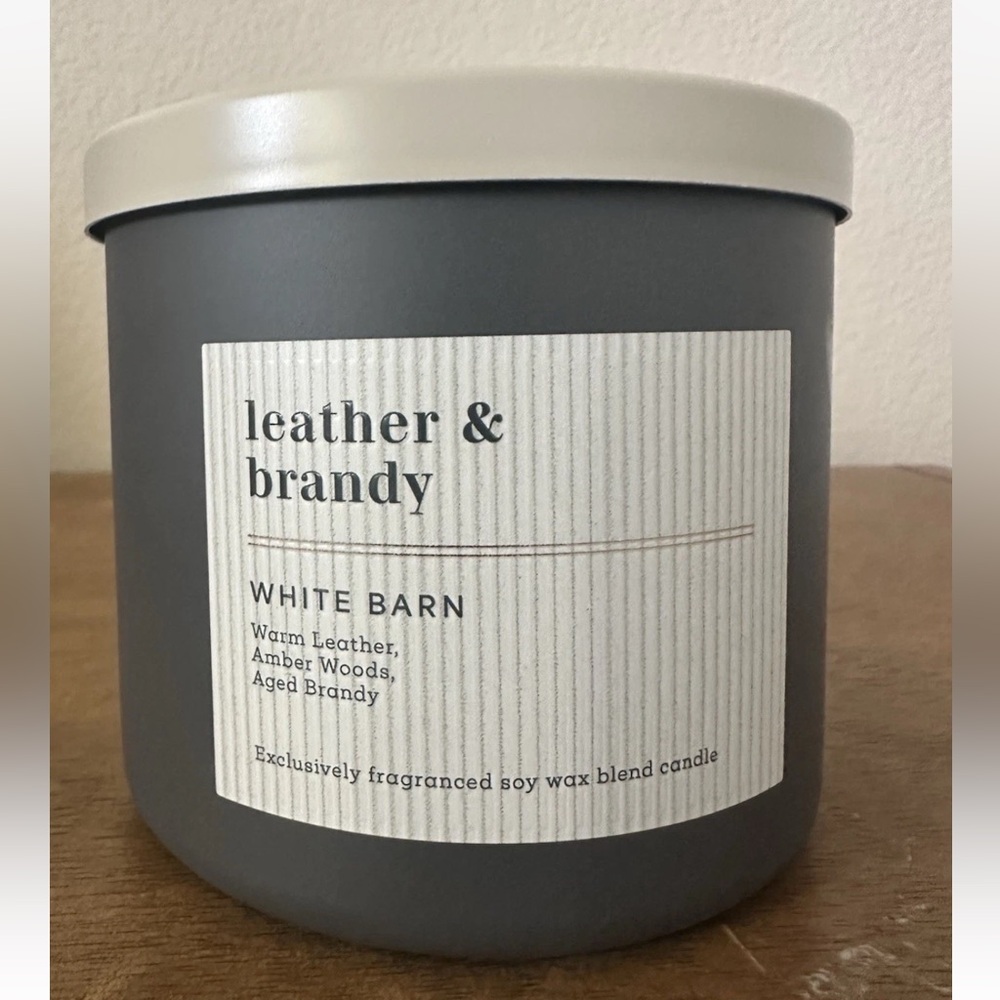 NEW bath and body works LEATHER & BRANDY 3 wick candle NEW